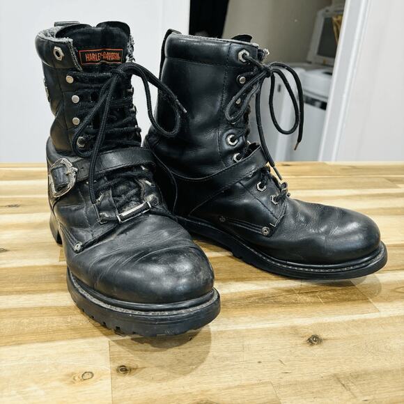 Harley-Davidson Men's Faded Glory Black Leather Motorcycle Riding Boots Size 10 - Picture 1 of 13